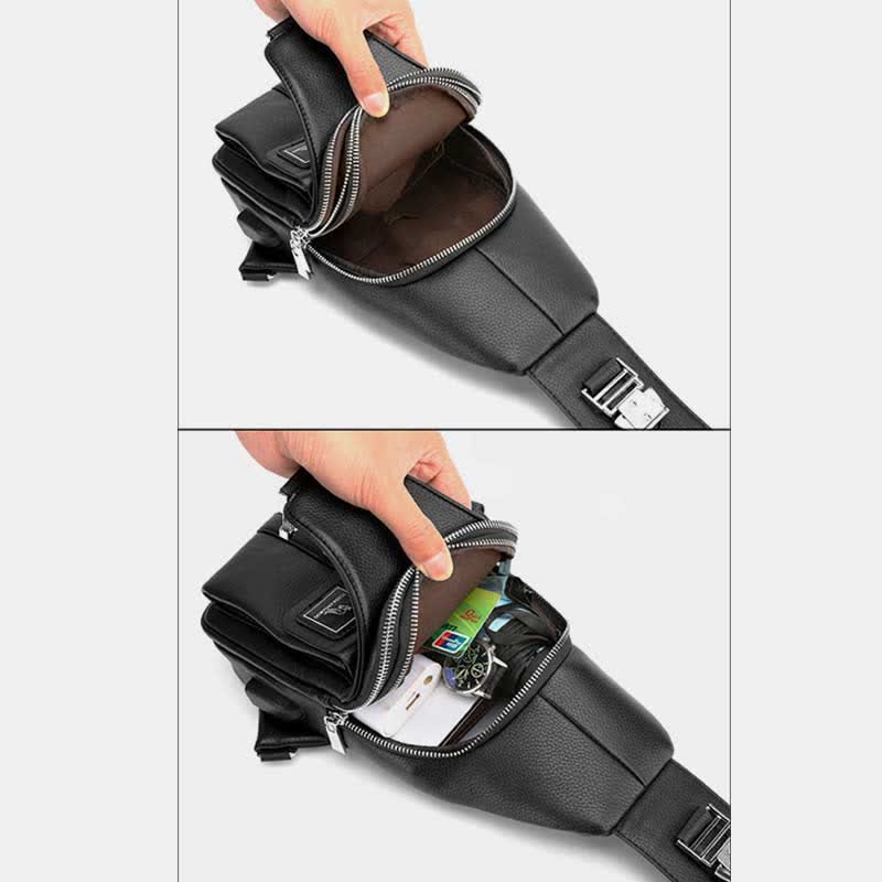 Herren Leder Schultertasche Mehrzweck Casual Bag Brusttasche Umhängetasche