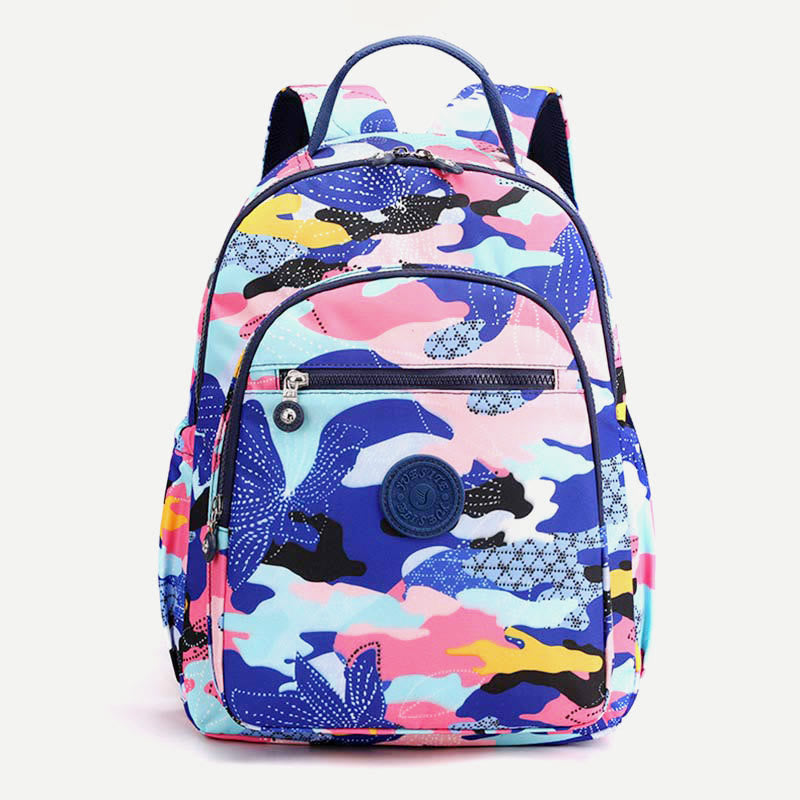 Rucksack für Damen, wasserdicht, mit mehreren Fächern, Druck, lässig, Nylon, leicht, Schultasche