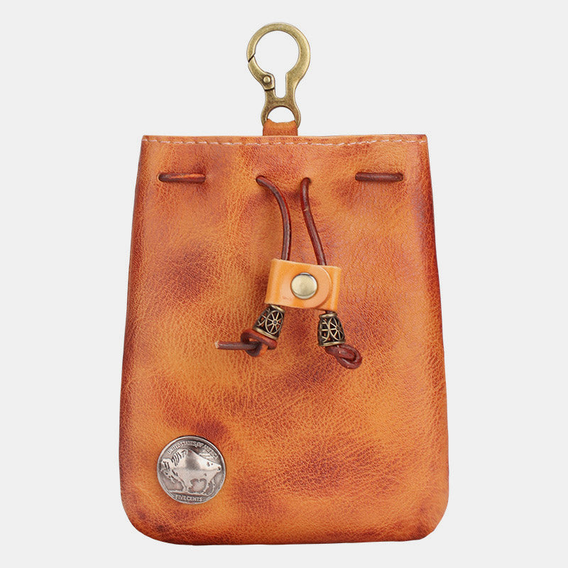 Vielseitig verwendbare Kordelzugtasche aus echtem Leder für Münzen und Schmuck