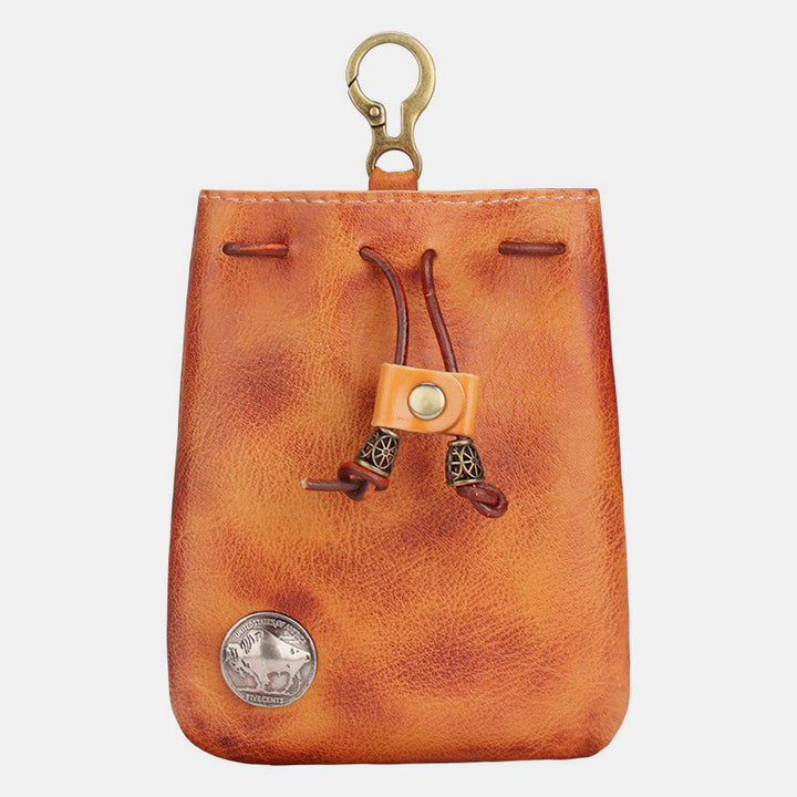 Vielseitig verwendbare Kordelzugtasche aus echtem Leder für Münzen und Schmuck