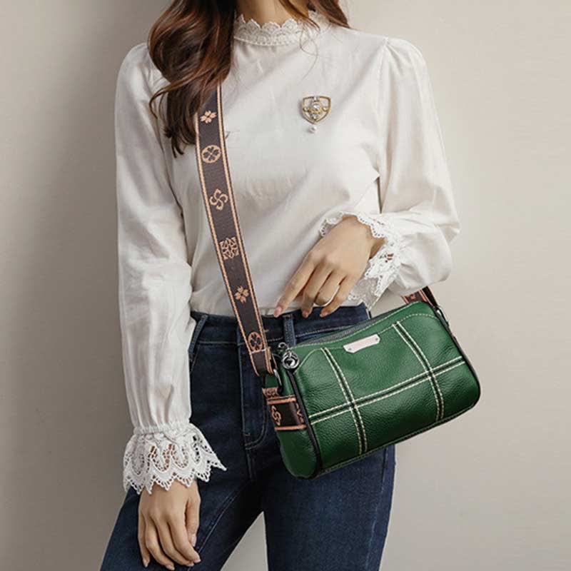 Kleine Umhängetasche aus echtem Leder mit drei Fächern, Schultertasche für Damen