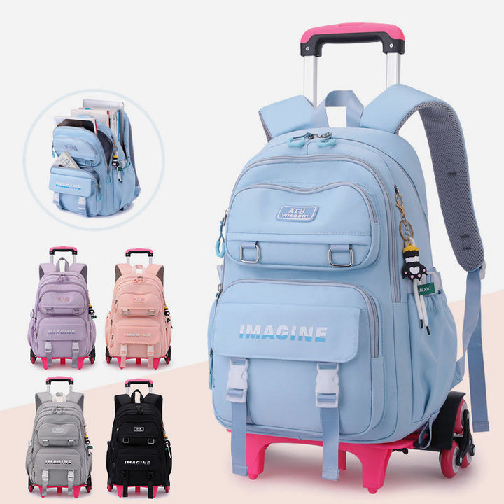 Mädchen Rollrucksack für die Schule wasserdichte Nylonräder Geldbörse