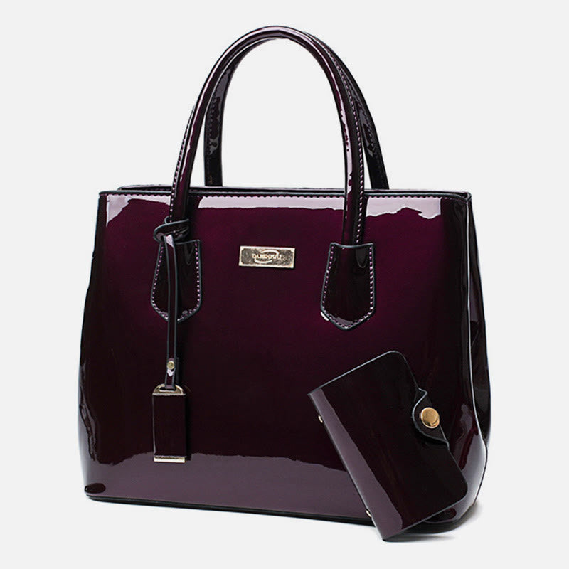 Retro Spiegel glänzend Leder Bucket Bag Damen Umhängetasche - Lila - image 16