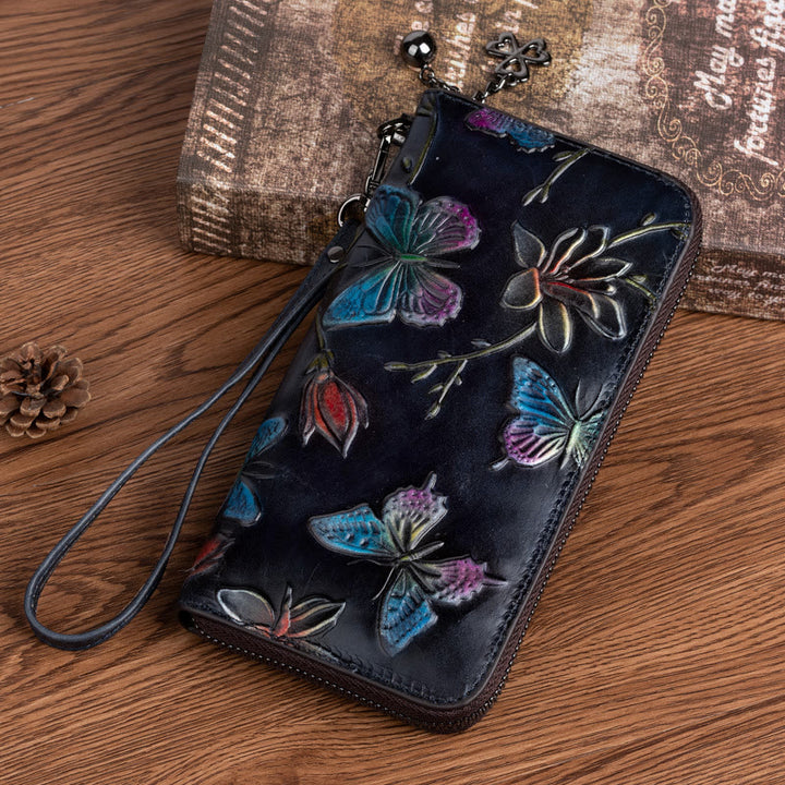 Retro Schmetterling Handtasche Frauen Elegante Lange Große Raum Leder Brieftasche