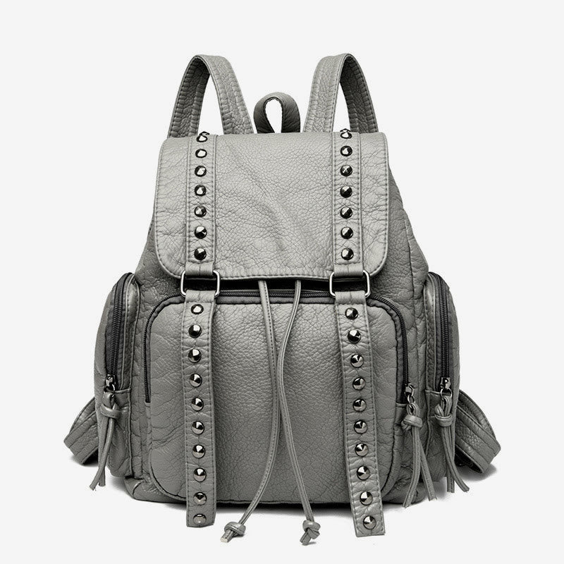 Nietenrucksack für Damen, Reiserucksack aus weichem, schlichtem Leder