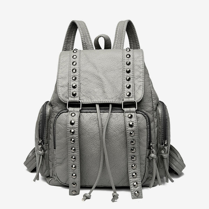 Nietenrucksack für Damen, Reiserucksack aus weichem, schlichtem Leder