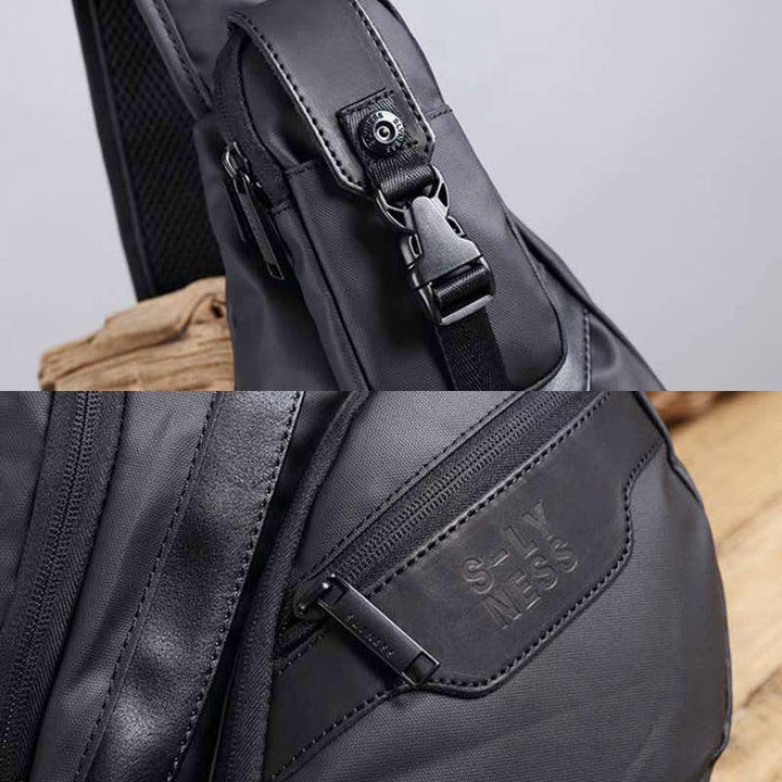 Sling Bag für Herren, schwarze, leichte Umhängetasche aus Nylon