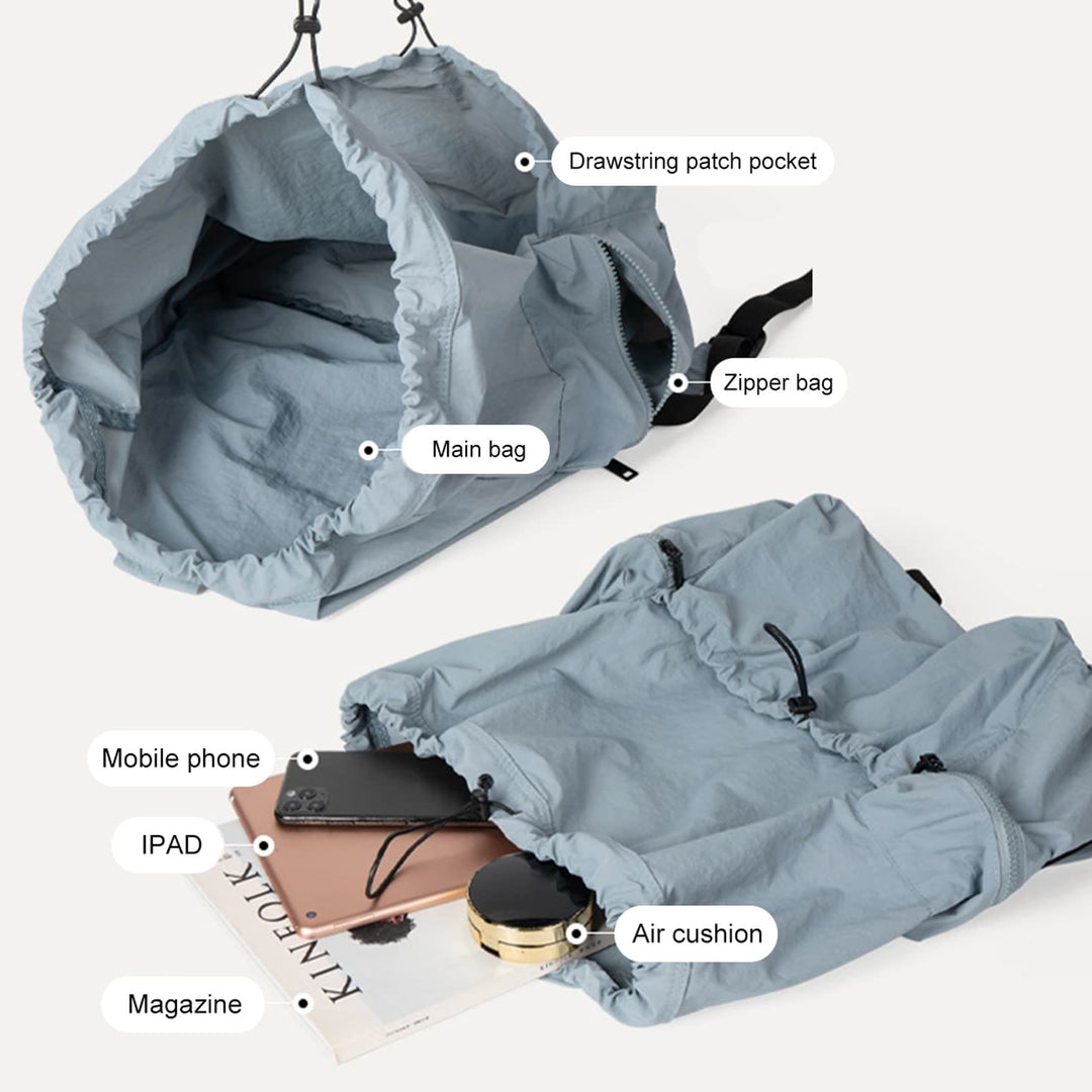 Rucksack für Damen, Nylon, Kordelzug, leicht, lässig, Reisetasche