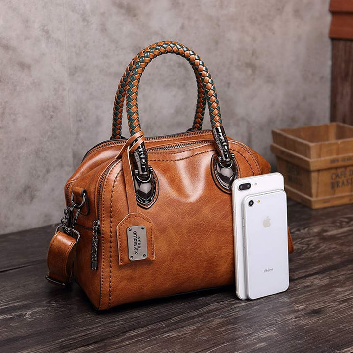 Vintage Leder Satchel Handtasche Top-Griff Tasche mit Cross Body Strap