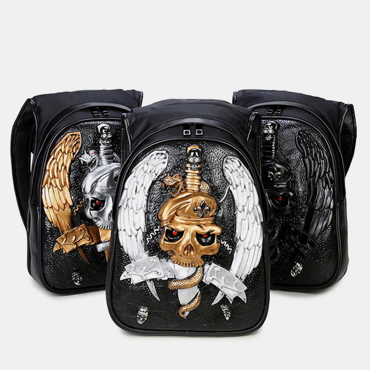 3D-Totenkopf-Rucksack, Gothic-Nieten, Laptop-Rucksack mit Kapuzenmütze