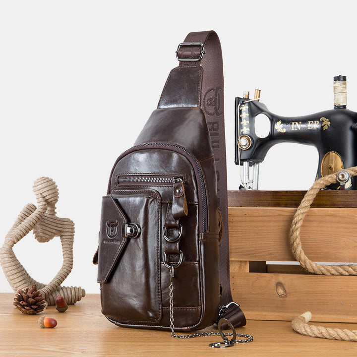 Schultertasche für Herren, weiche Interlock-Brusttasche aus Rindsleder