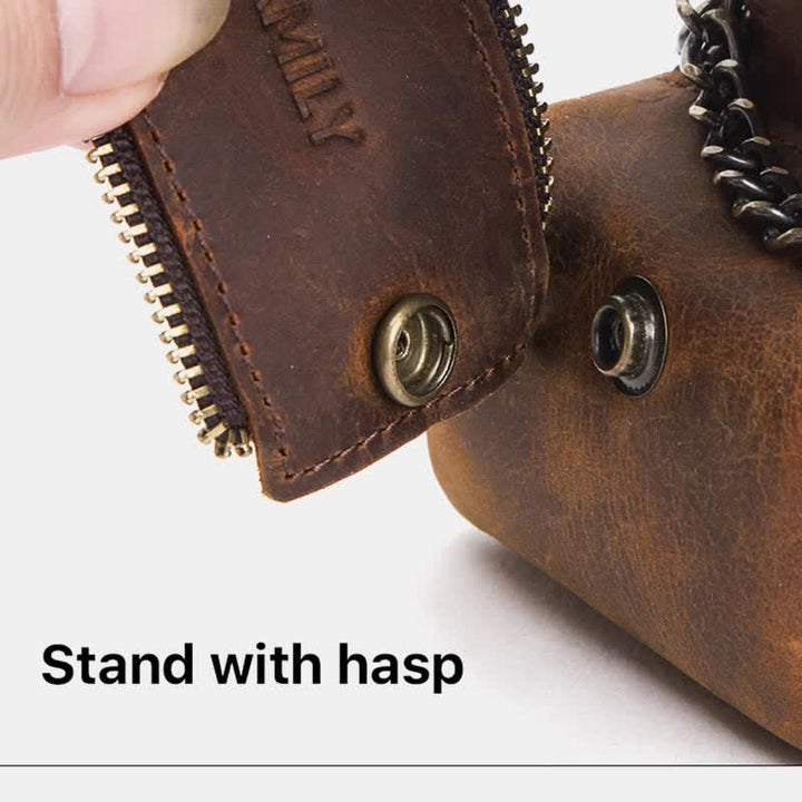 Retro-Make-up-Tasche aus echtem Leder, Mehrzweck-Reißverschluss, Federmäppchen