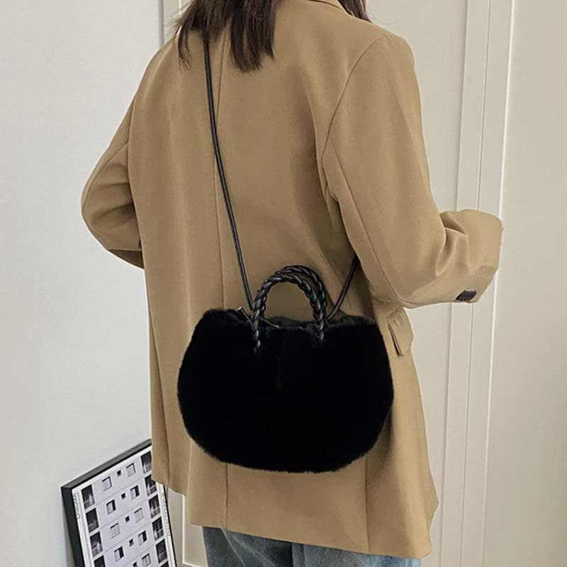 Damen Kunstpelz Winter Handtasche Schultertasche Top Griff Satchel Handtasche