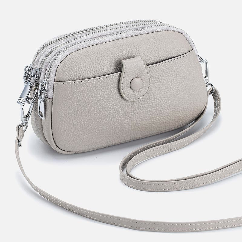Schultertasche aus echtem Leder mit drei Reißverschlüssen, lässige Umhängetasche für Damen