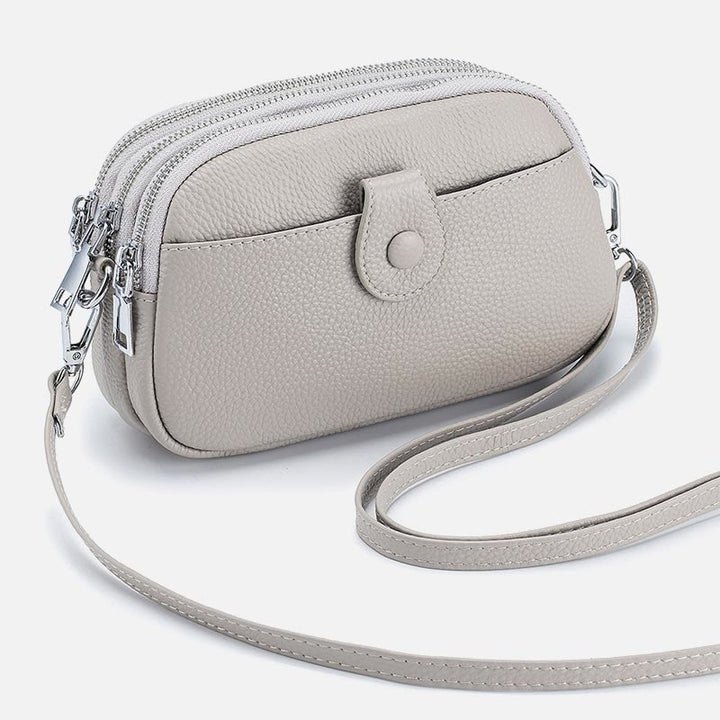 Schultertasche aus echtem Leder mit drei Reißverschlüssen, lässige Umhängetasche für Damen