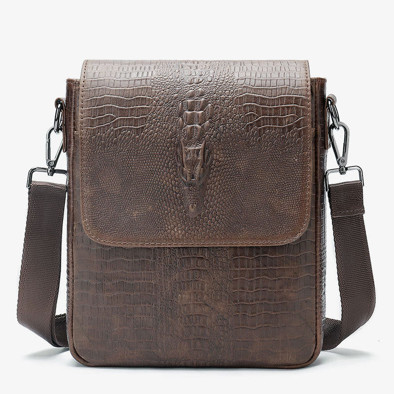 Clamshell Messenger Bag Herren Unifarben Krokodildruck Business Geldbörse