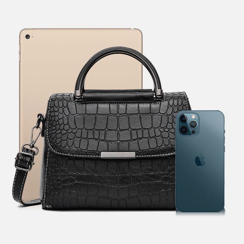 Geldbörse aus veganem Leder mit Krokodilmuster für Damen, klassische, solide Handtasche