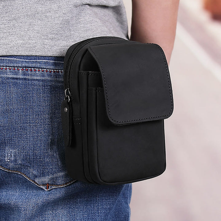 Gürteltasche für Herren, Retro-Stil, echtes Leder, zum Aufhängen, EDC-Tasche
