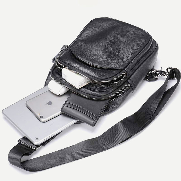Schultertasche für Herren aus echtem Leder, lässiger Einkaufs-Tagesrucksack