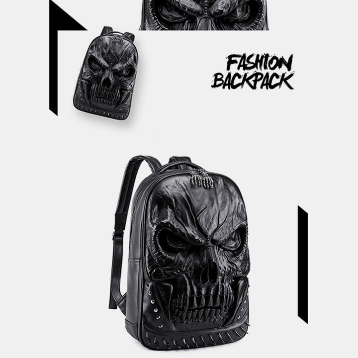 3D Totenkopf Punk Nieten Leder Rucksack Wasserdicht Geprägte Geister Kopf Knapsack