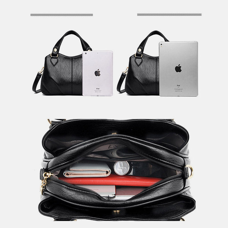 Damen Dreifach-Umhängetasche aus Leder mit Henkel oben, Umhängetasche, Handtasche