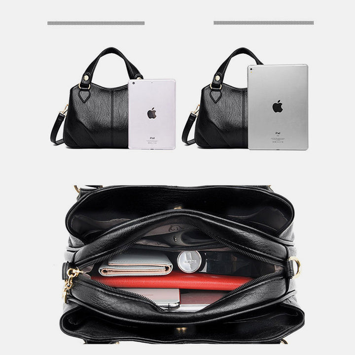 Damen Dreifach-Umhängetasche aus Leder mit Henkel oben, Umhängetasche, Handtasche
