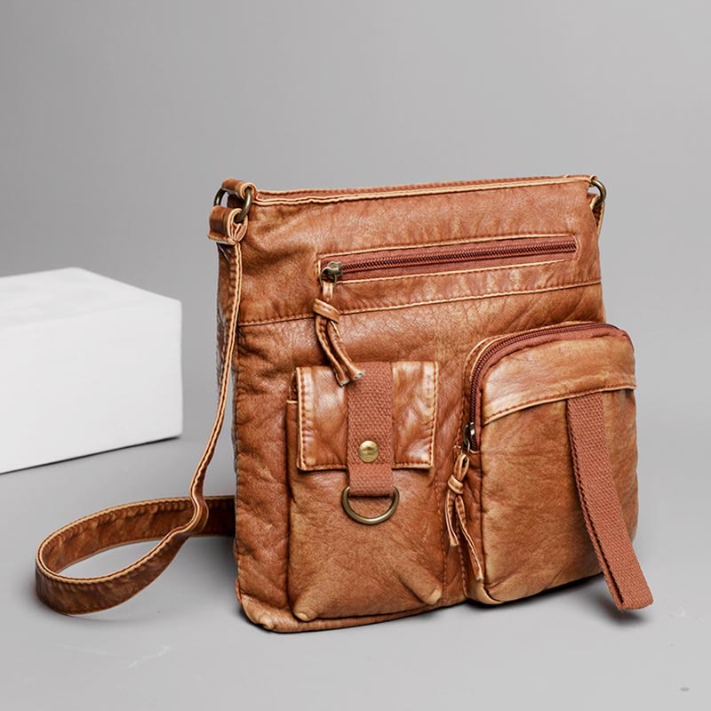 Umhängetasche für Damen, gewaschene, lässige Schultertasche aus Denim-Leder