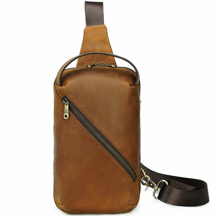 Herren Umhängetasche aus Leder, Schultertasche, Outdoor-Reisetasche, Brusttasche, Daypack