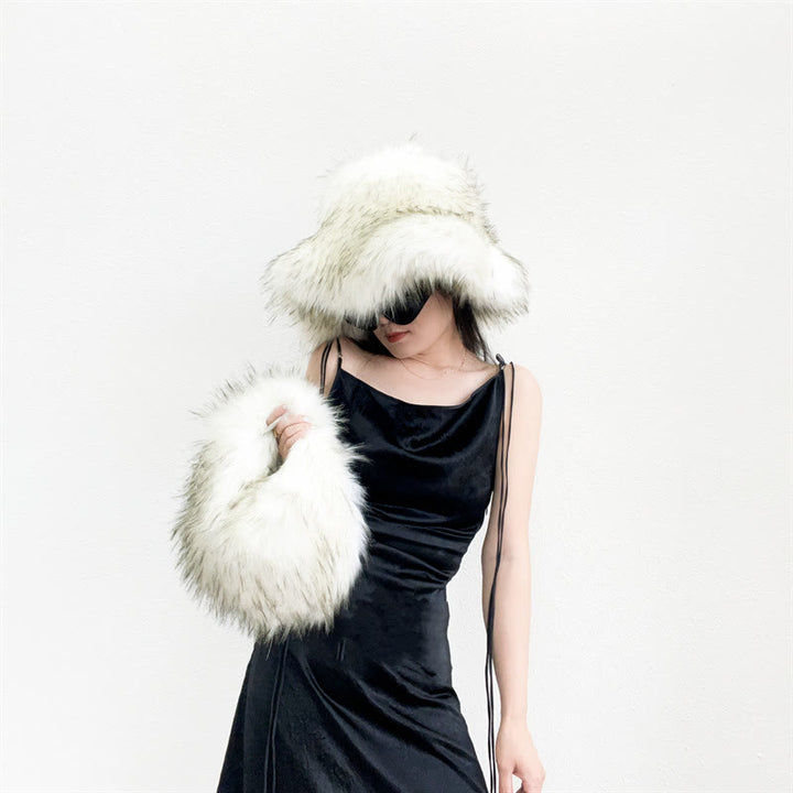 Kunstpelz weiche Huttasche Set für Frauen Winter Dating