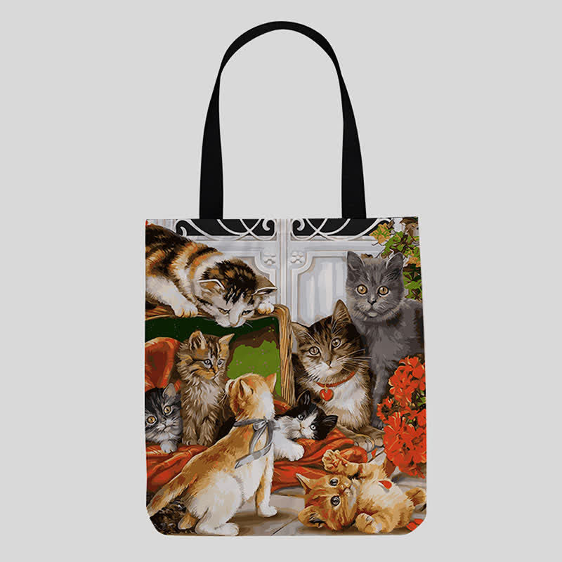Süße Kätzchen-Tragetasche aus Segeltuch für Damen und Herren, multifunktionale Schultertaschen