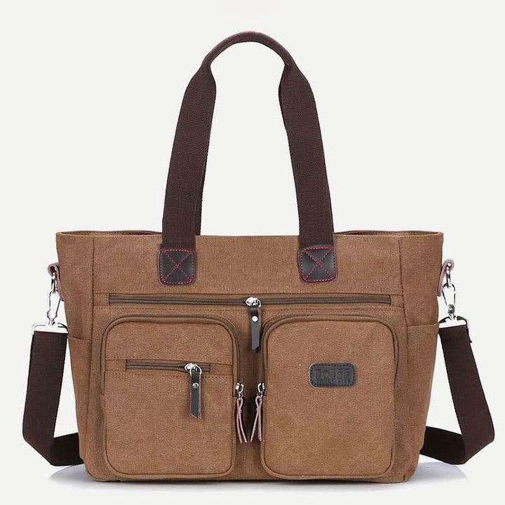 Tragetasche mit mehreren Taschen für Damen und Herren, Retro-Laptoptasche aus Segeltuch