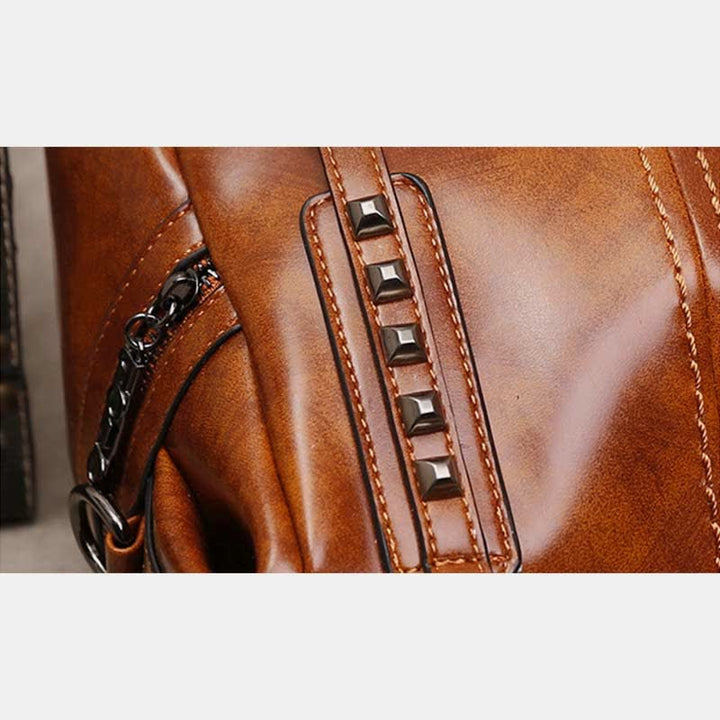 Retro Öl Wachs Leder Nieten Handtasche Tote Satchel Umhängetasche