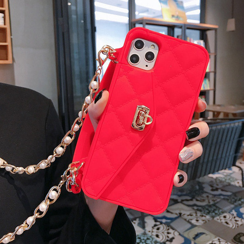 Handtaschenhülle mit Kartenhalter für iPhone, Silikon, stoßfeste Luxus-Telefontasche