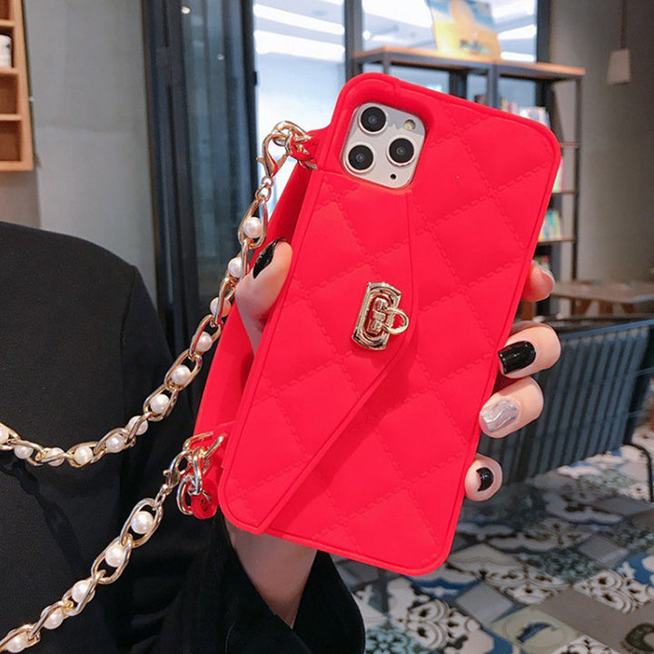 Handtaschenhülle mit Kartenhalter für iPhone, Silikon, stoßfeste Luxus-Telefontasche