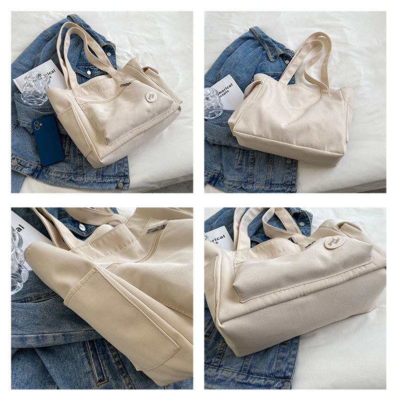 Tragetasche für Damen, schlichte Schultertasche mit Abzeichen-Dekor