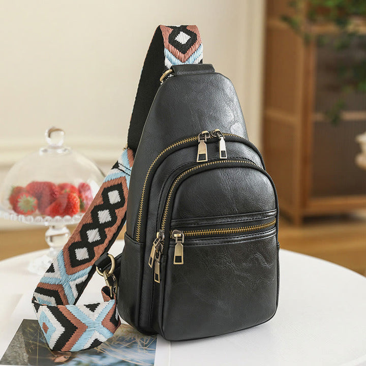 Schultertasche für Damen, breite Riemen, Retro-Umhängetasche aus Leder