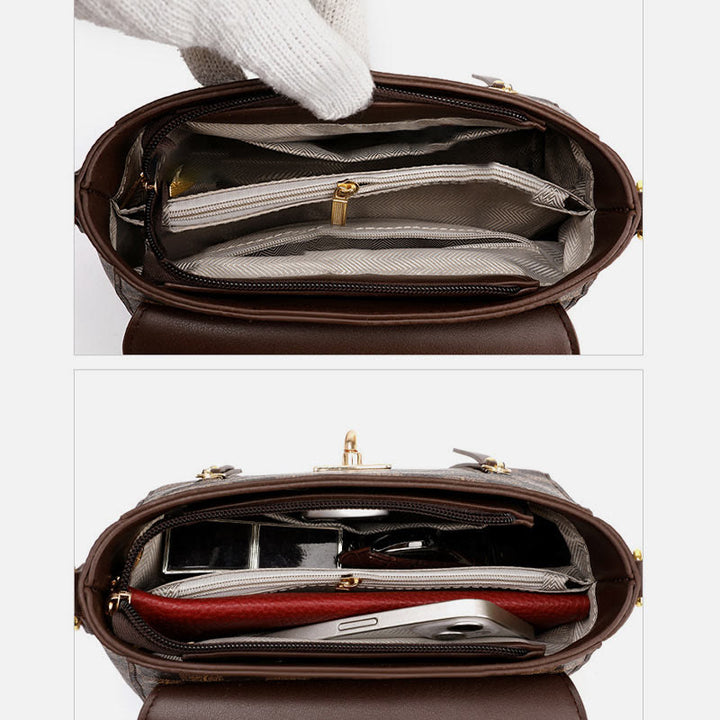 Klassische karierte Prägung Handtasche Damen Vegan Leder Retro Umhängetasche