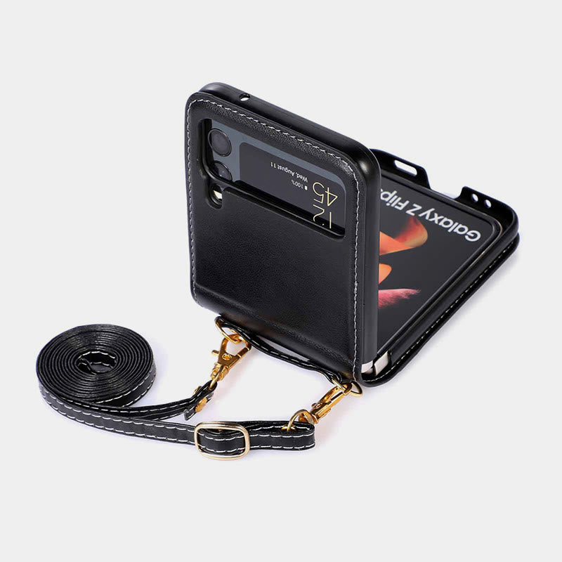 Handyhülle für Z Flip 4 Crossbody Clamshell Lederschutzhülle