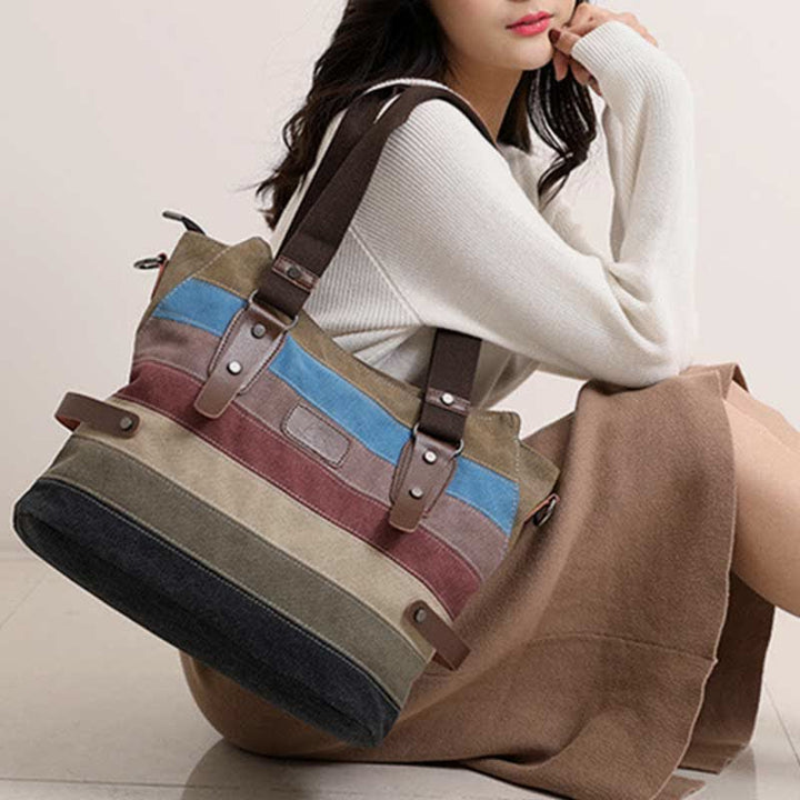 Multifunktions-Farbblock-Canvas-Handtasche Hobo Tote Bag Umhängetaschen