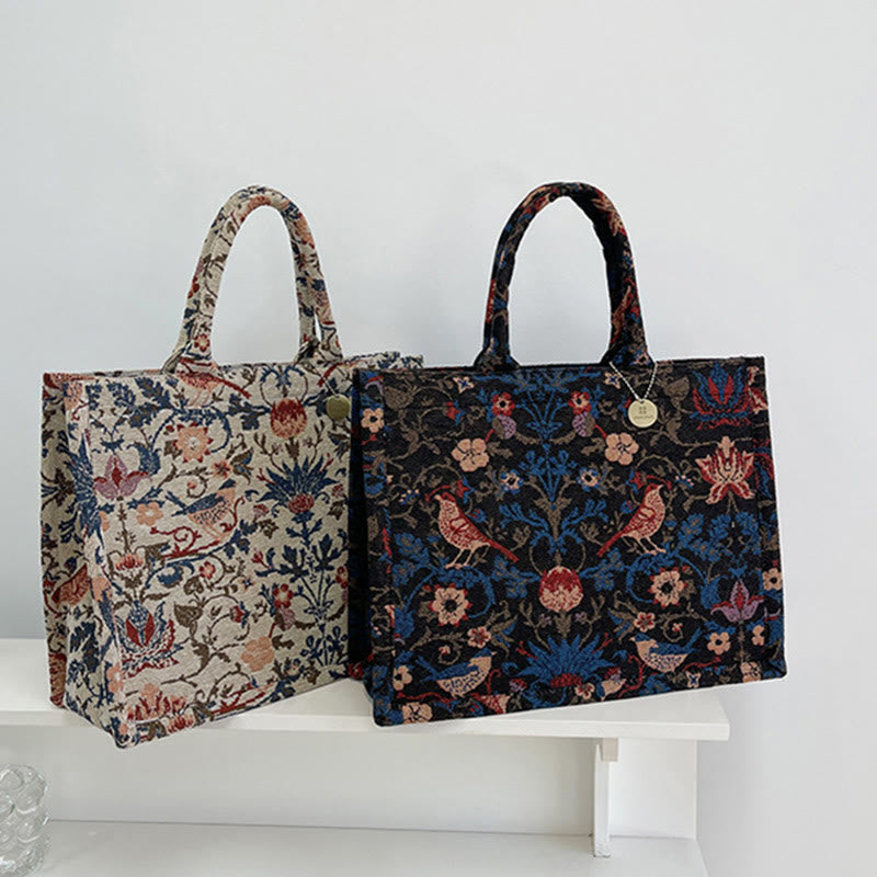 Einkaufstasche für Damen, einfache Retro-Handtasche mit großer Kapazität und Blumenmotiv