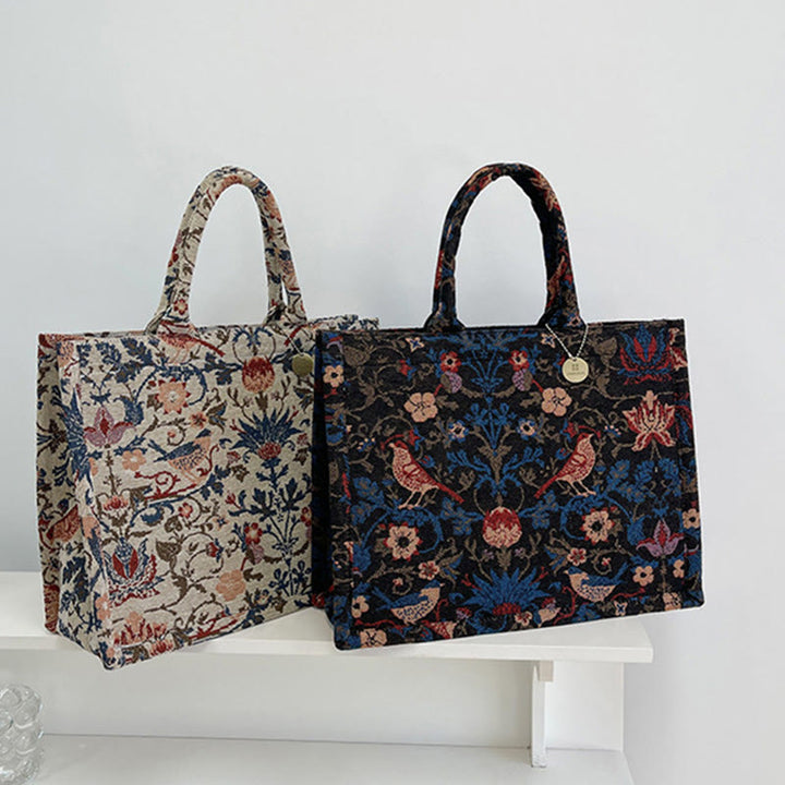 Einkaufstasche für Damen, einfache Retro-Handtasche mit großer Kapazität und Blumenmotiv