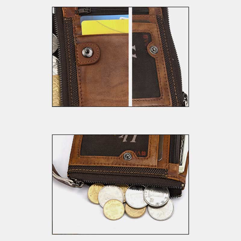 Zweifach gefaltete RFID-blockierende Lederbrieftasche, kurze Vordertaschen-Geldbörse für Herren