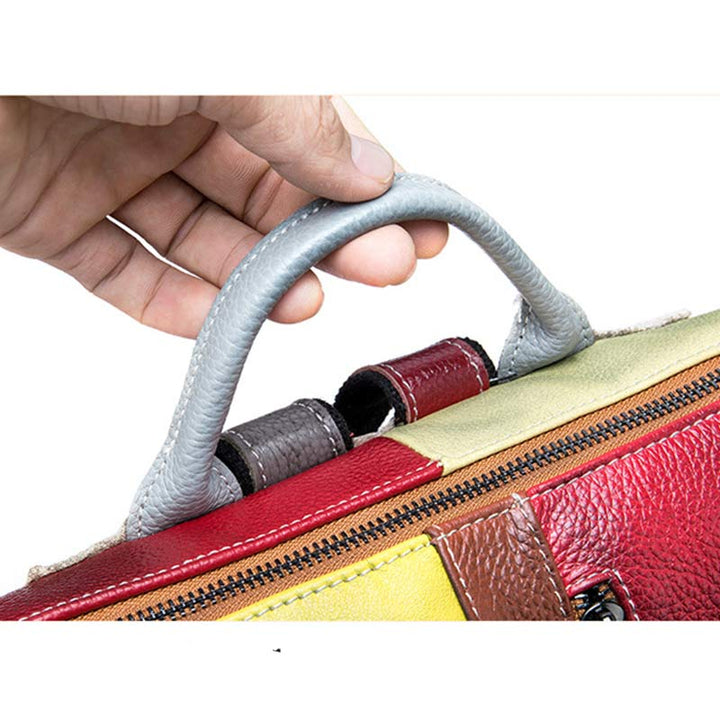 Damen Rucksack Handtasche Cabrio Schultertasche Echtleder Colorblock Casual Daypack