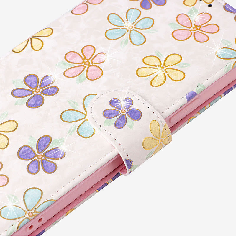 Bunte Blumen-Telefon-Kasten für Iphone Leder Clamshell Telefon Tasche