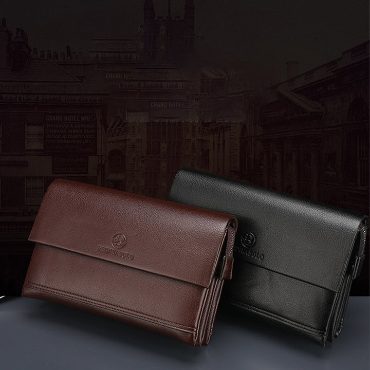 Leder-Clutch für Herren mit drei Fächern, Organizer, Handgelenktasche, Geldbörse