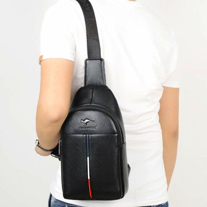 Sling Bag für Herren aus Leder, Ein-Schulter-Rucksack mit USB-Ladeanschluss