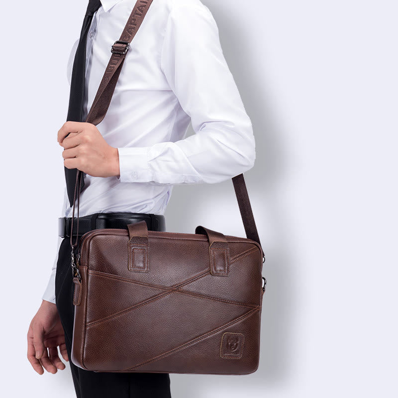 Aktentasche für Herren, Business, einfarbig, Umhängetasche aus echtem Leder