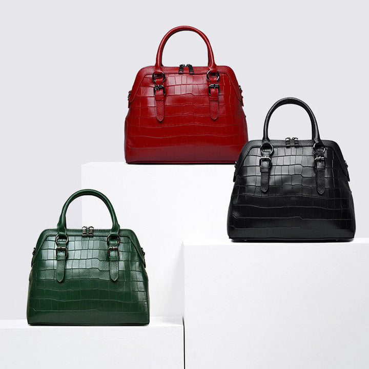 Elegante Handtasche Umhängetasche aus Leder mit Krokodilmuster in reiner Farbe
