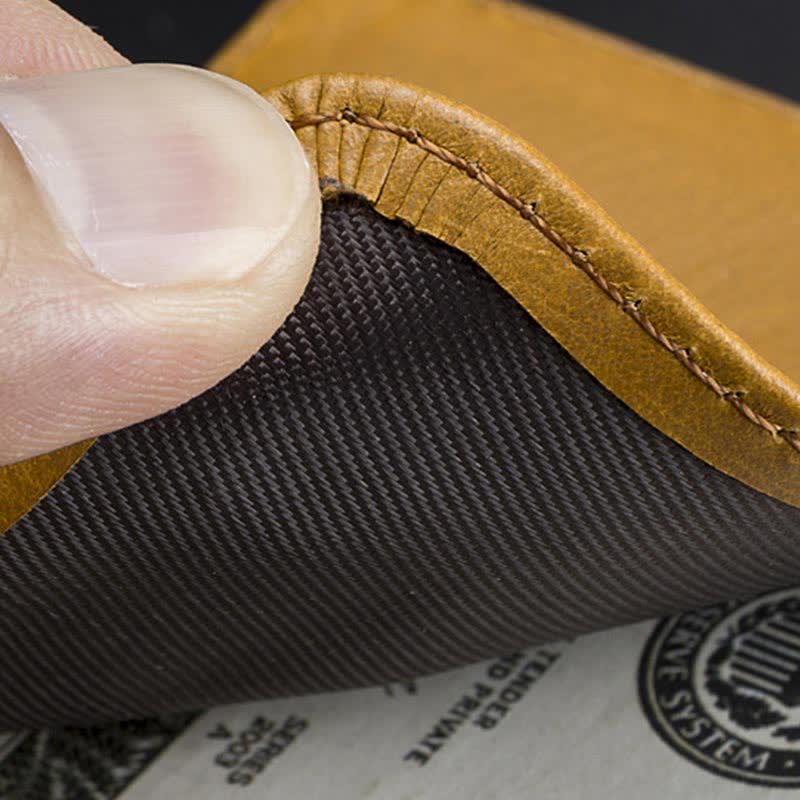Zweifach gefaltete Geldbörse aus Leder mit Vordertasche für Herren, schmale Geldbörse mit RFID-Blockierung