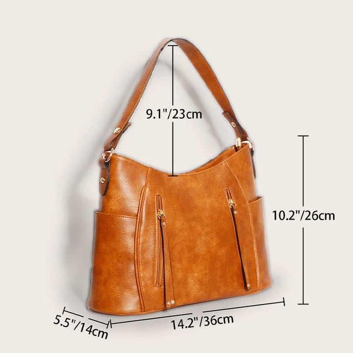 Elegante Umhängetasche für Damen mit Doppelreißverschluss und Quaste aus Leder